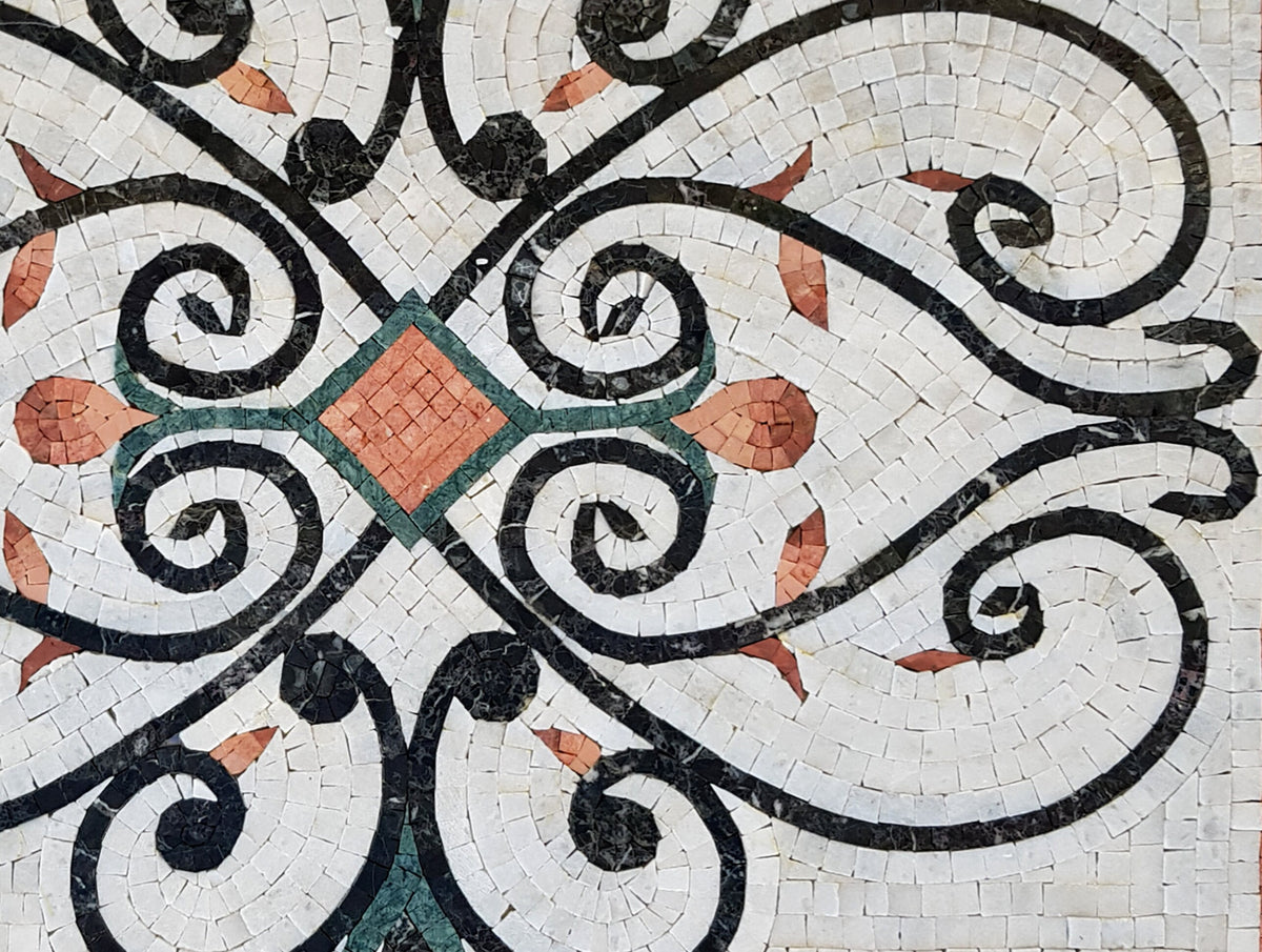 Handmade Floral Marble Mosaic Backsplash - 24” x 18”