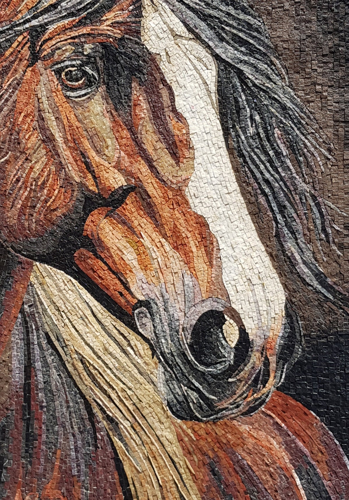 Handmade Horse Mosaic Tile Art: Marble Portrait Mural (48” x 34”)