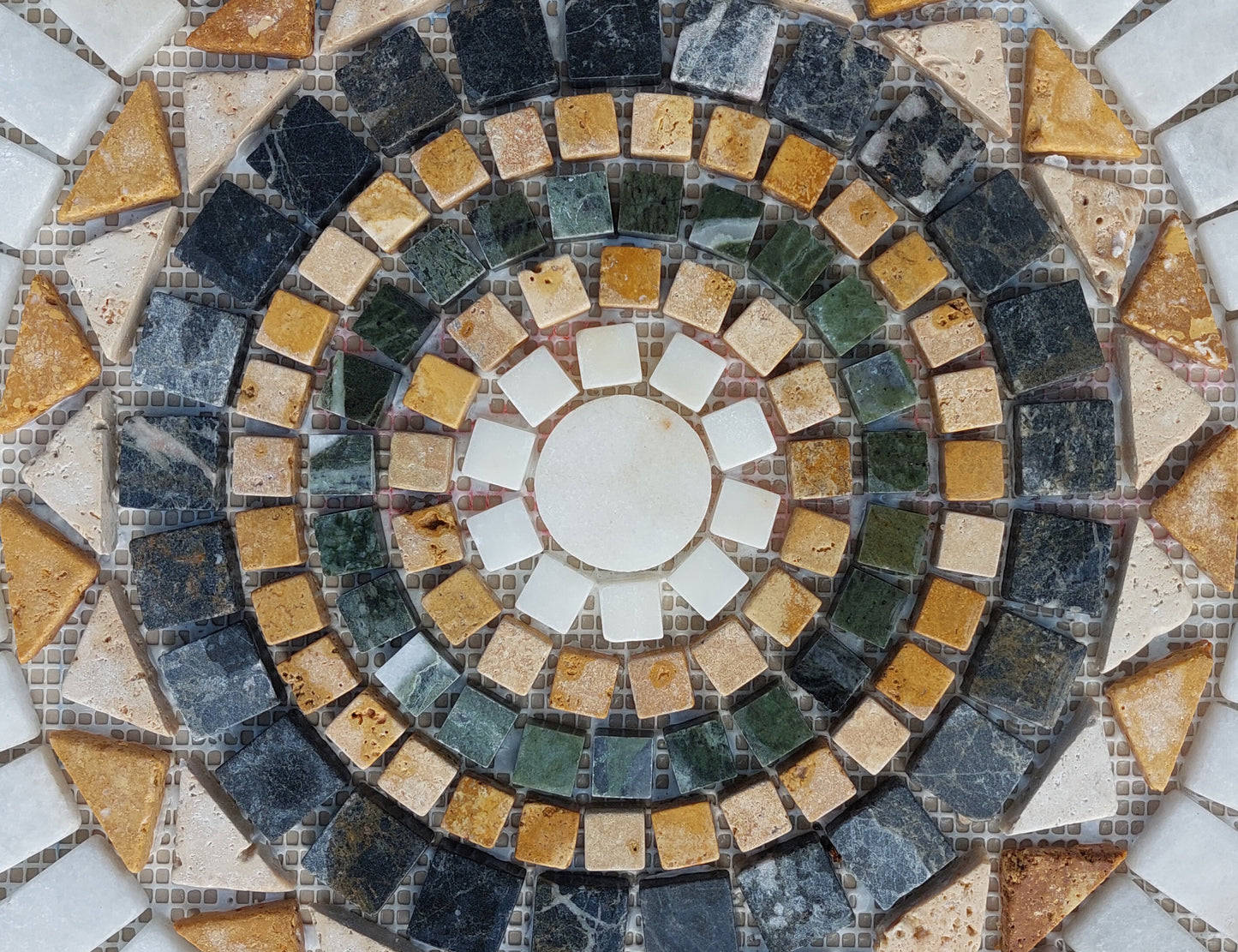 Handmade Marble Mosaic Medallion: Natural Stone Tile Art (24”x24”)
