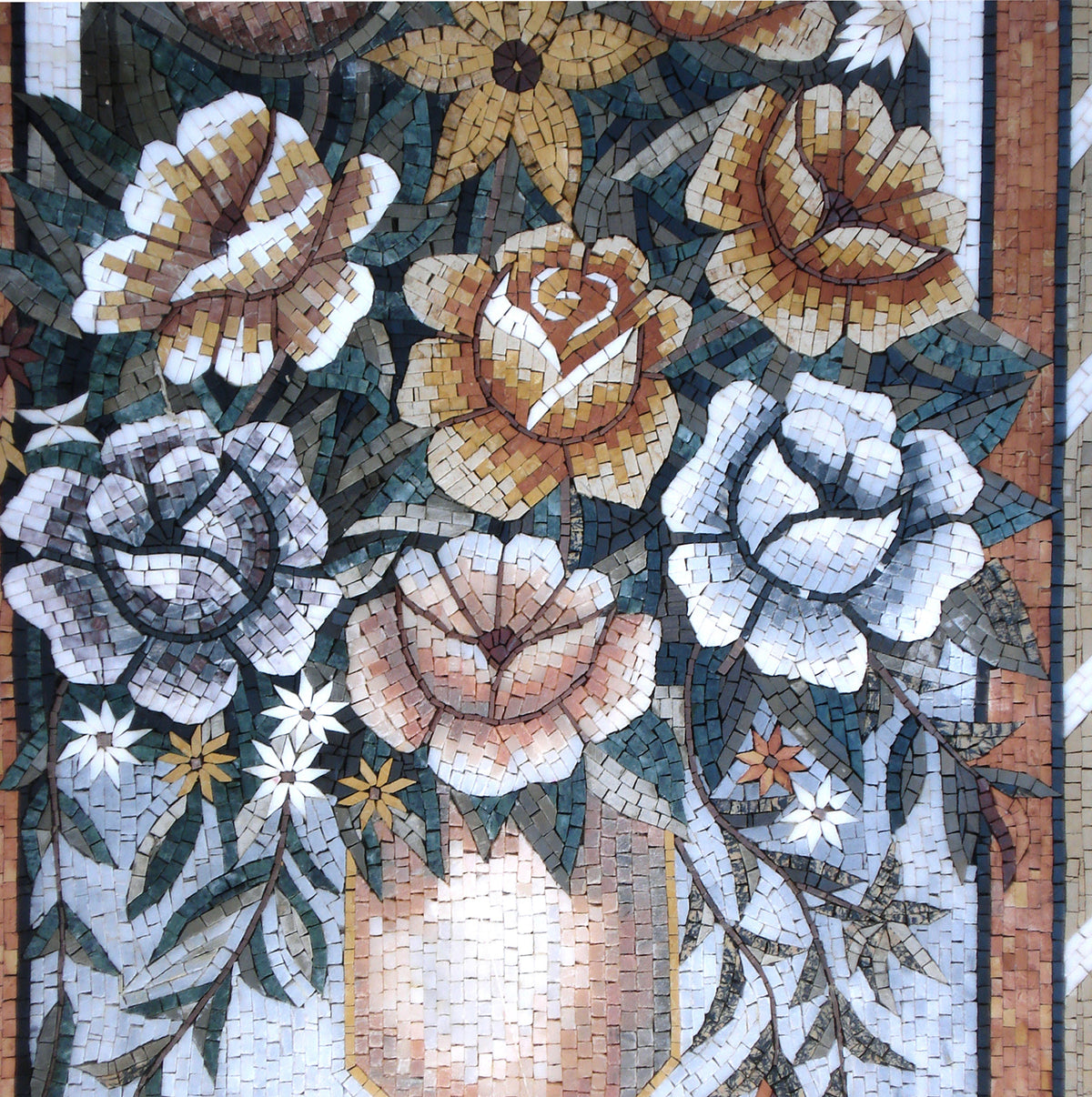 Handmade Roses Mosaic Wall Art: Natural Stone Floral Decor