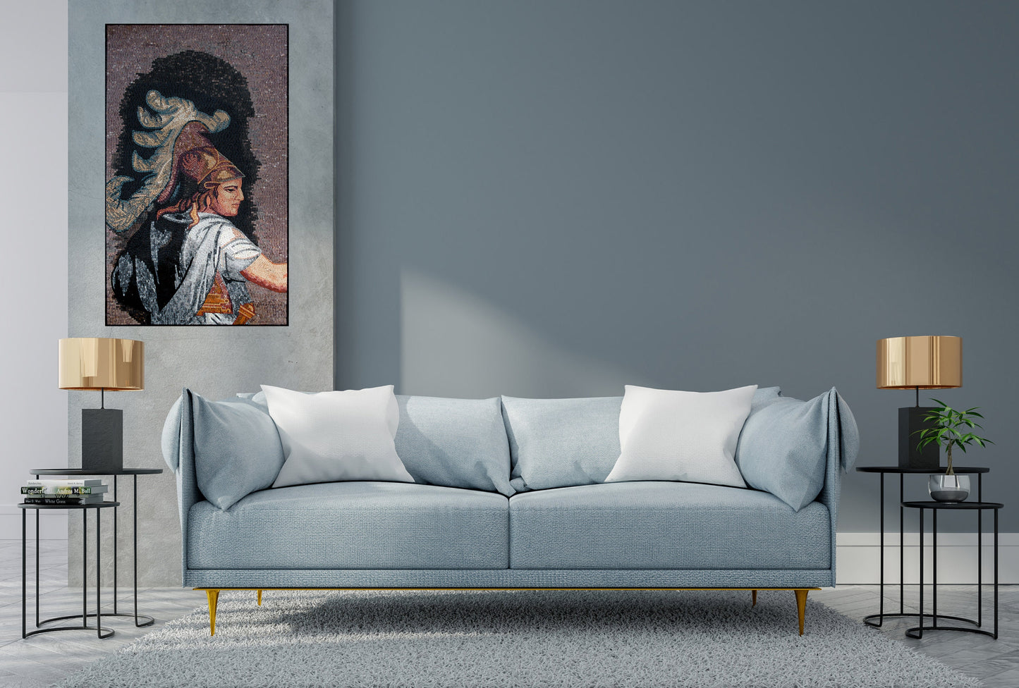 Handmade Roman Mosaic Mural: Female Form Cubist Marble Tile Art