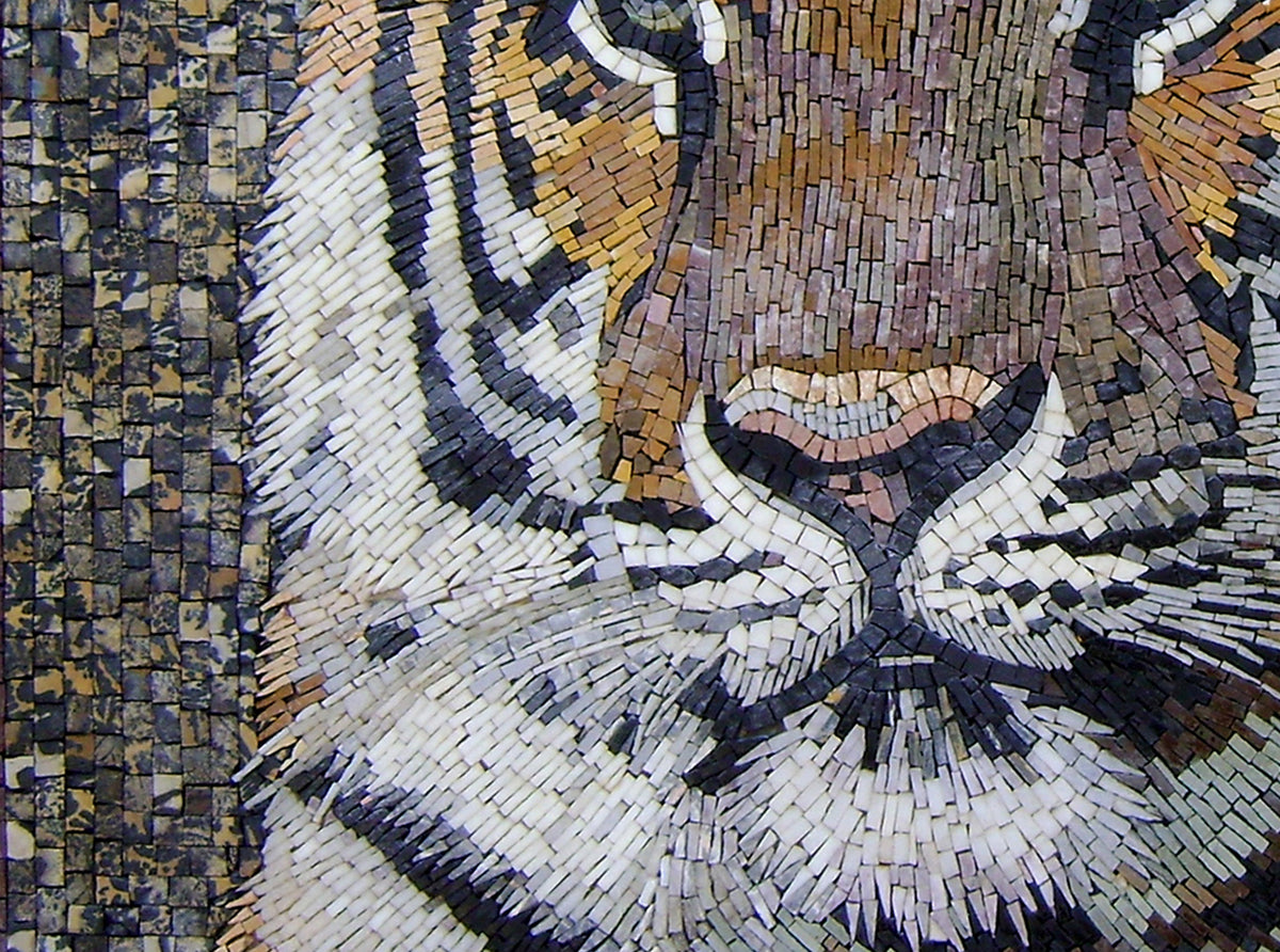 Handmade Tiger Mosaic Tile Art: Marble Stone Portrait (30” x 22”)