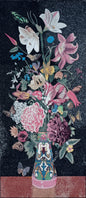 Handmade Floral Mosaic Wall Art: Lilies, Chrysanthemums, Stone Vase