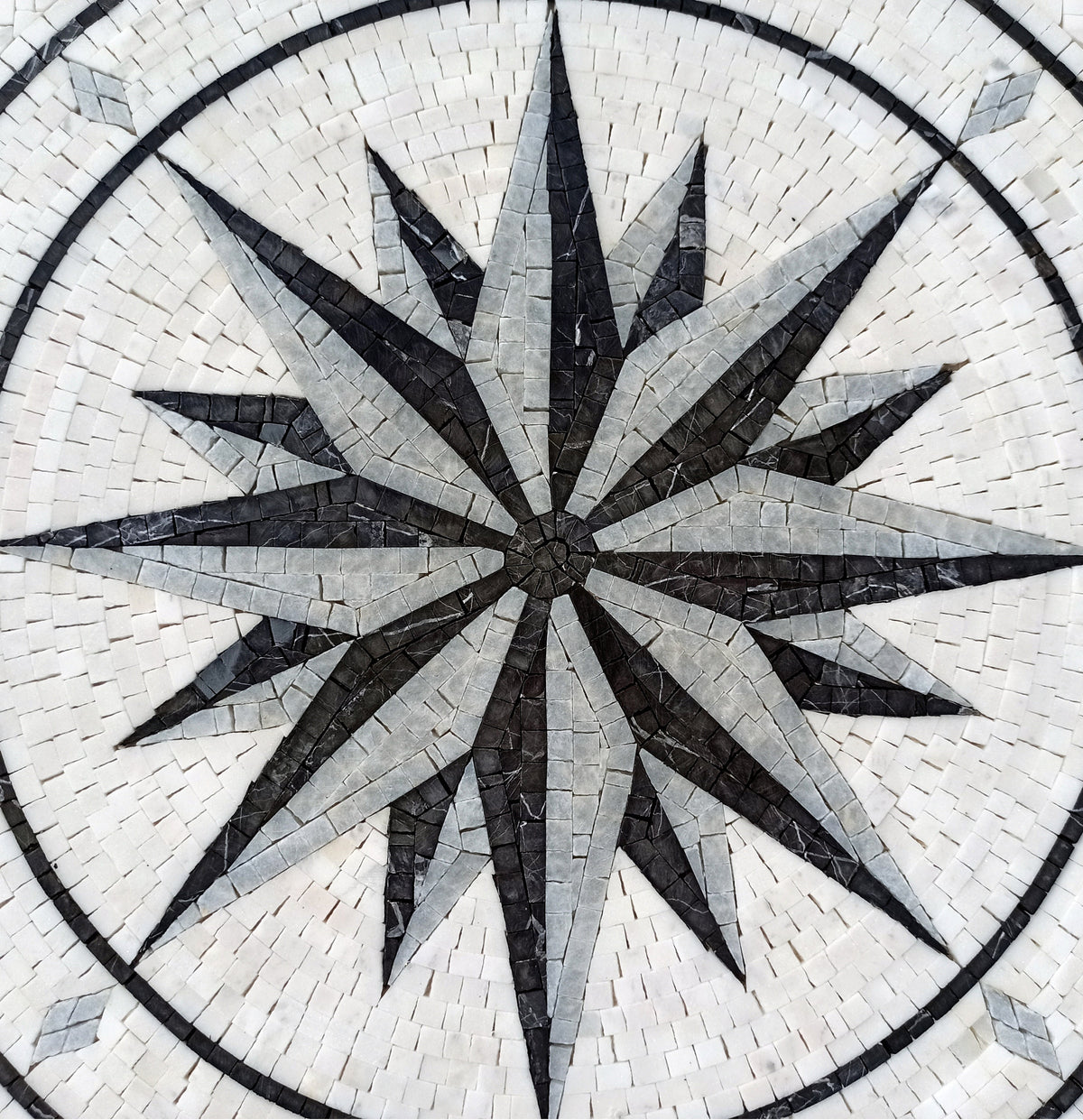 Handmade Compass Mosaic Tile: Nautical Stone Backsplash (32x32)