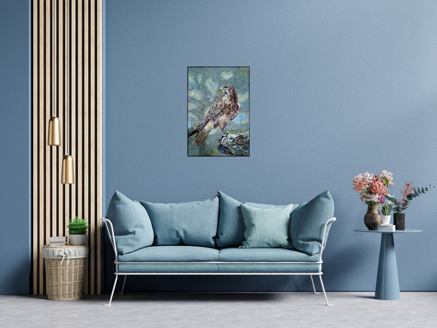 FALCON ART BACKSPLASH | Wild Bird Mosaic Tiles For Living Room Walls | Falcon Artwork Tiles For Interior Hall And Rooms Decor