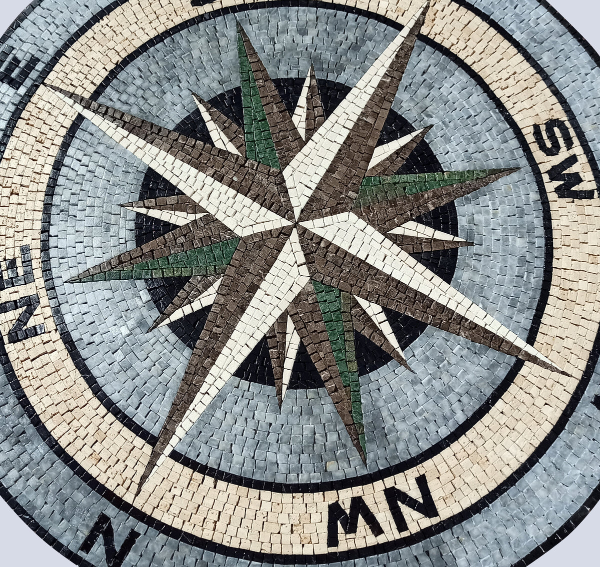 Handmade Compass Marble Mosaic Tile Medallion - 36" Elegant Pool Art