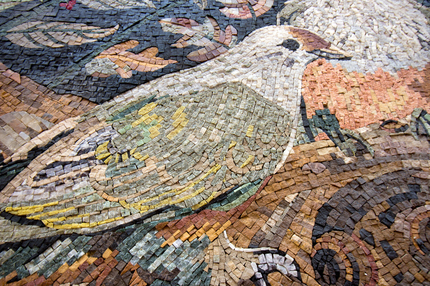 Handmade Bird Mosaic Tile Art: Marble Wall Decor (34x34)