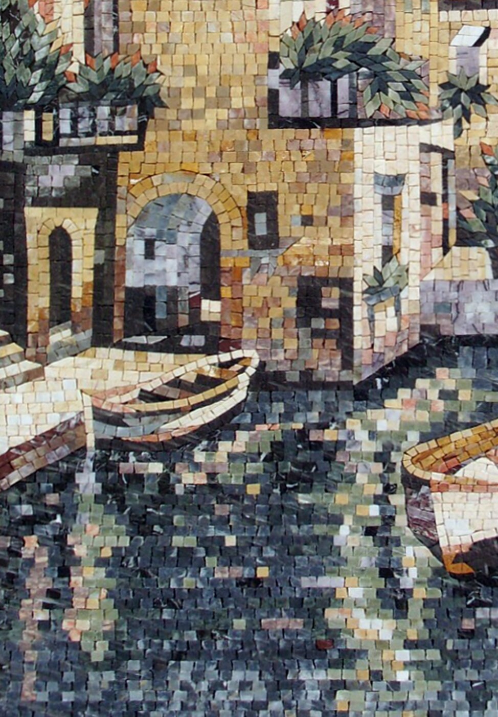Coastal City Mosaic Tile Art: Handmade Marble Artwork (40” x 28”)
