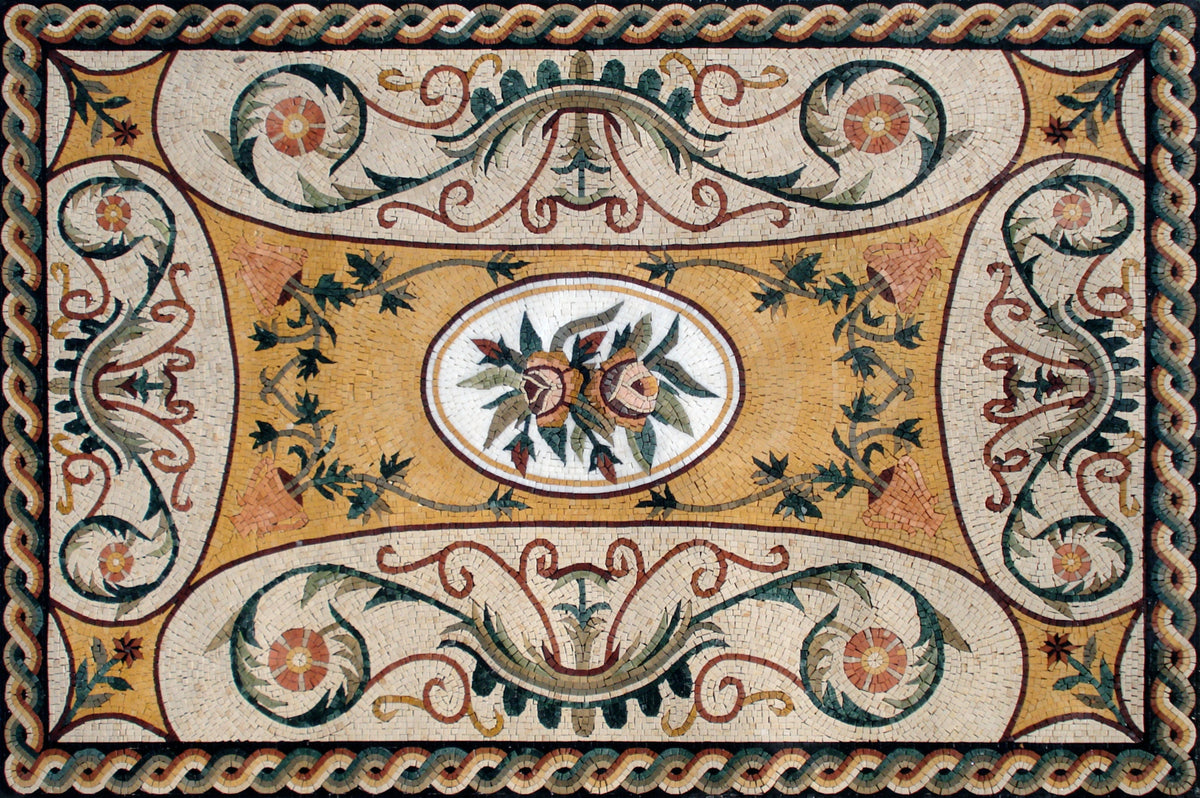 Handmade Marble Mosaic Rug: Floral Stone Tile Floor Covering