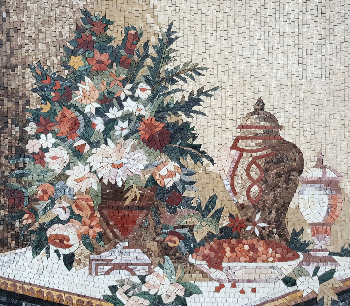 Handmade Floral Mosaic Tile Art: Kitchen Backsplash Decor