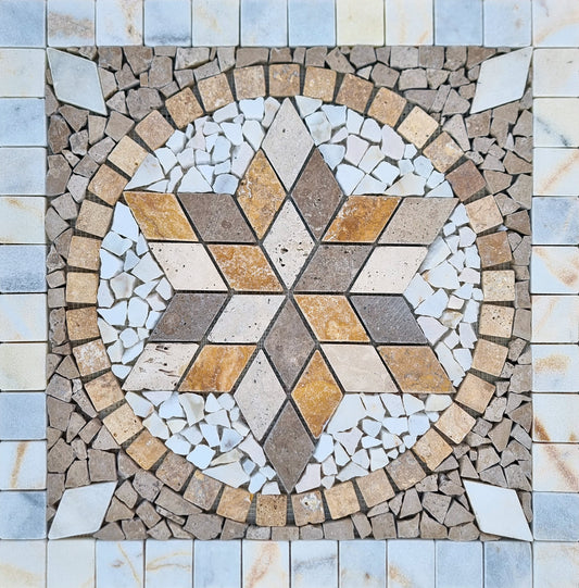 Handmade Travertine Mosaic Medallion: Tropical Stone Art, 24"