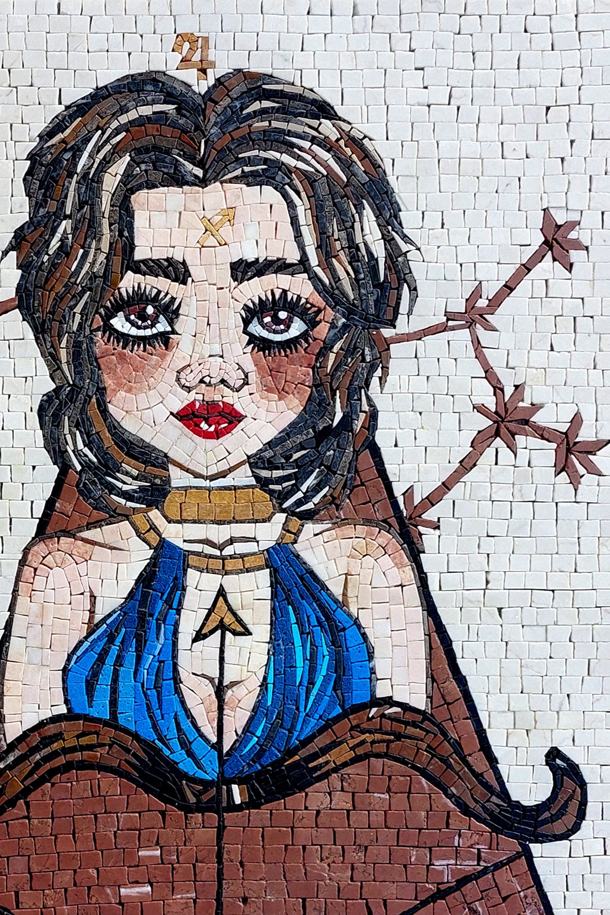 Handmade Sagittarius Mosaic Tile Art: Zodiac Girl Wall Decor