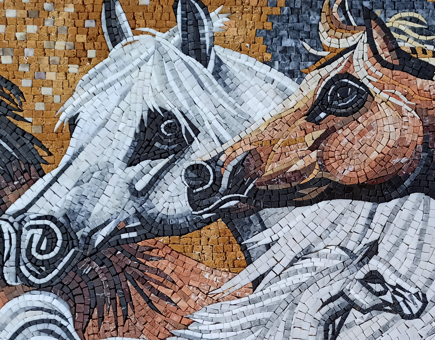 Handmade Horse Mosaic Mural: Marble Stone Art Tile (56” x 36")