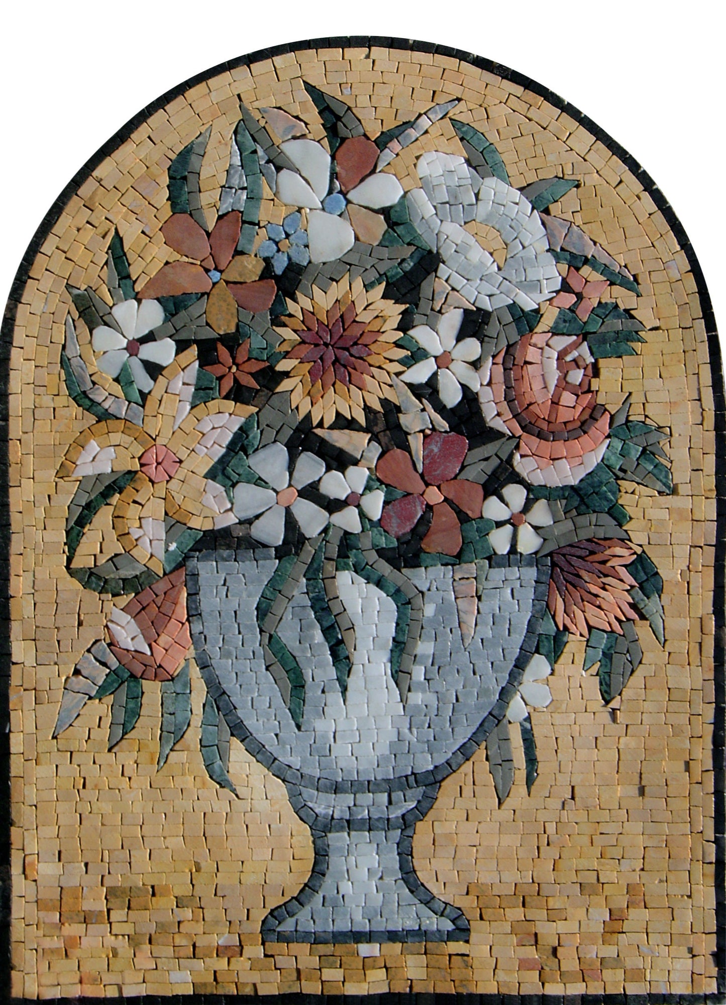 Handmade Marble Mosaic Art: Floral Bouquet in Vase Wall Decor