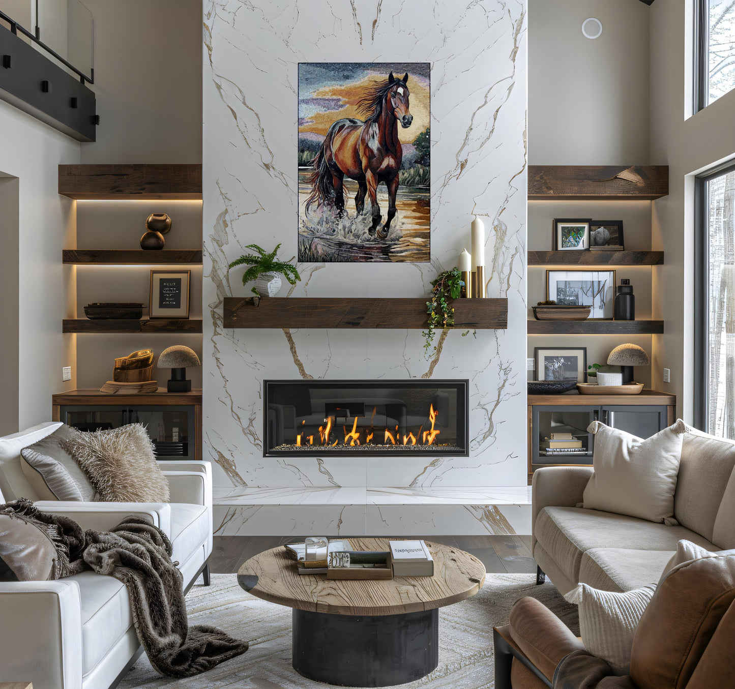 Handmade Majestic Horse Marble Mosaic Mural - Wall Art Decor