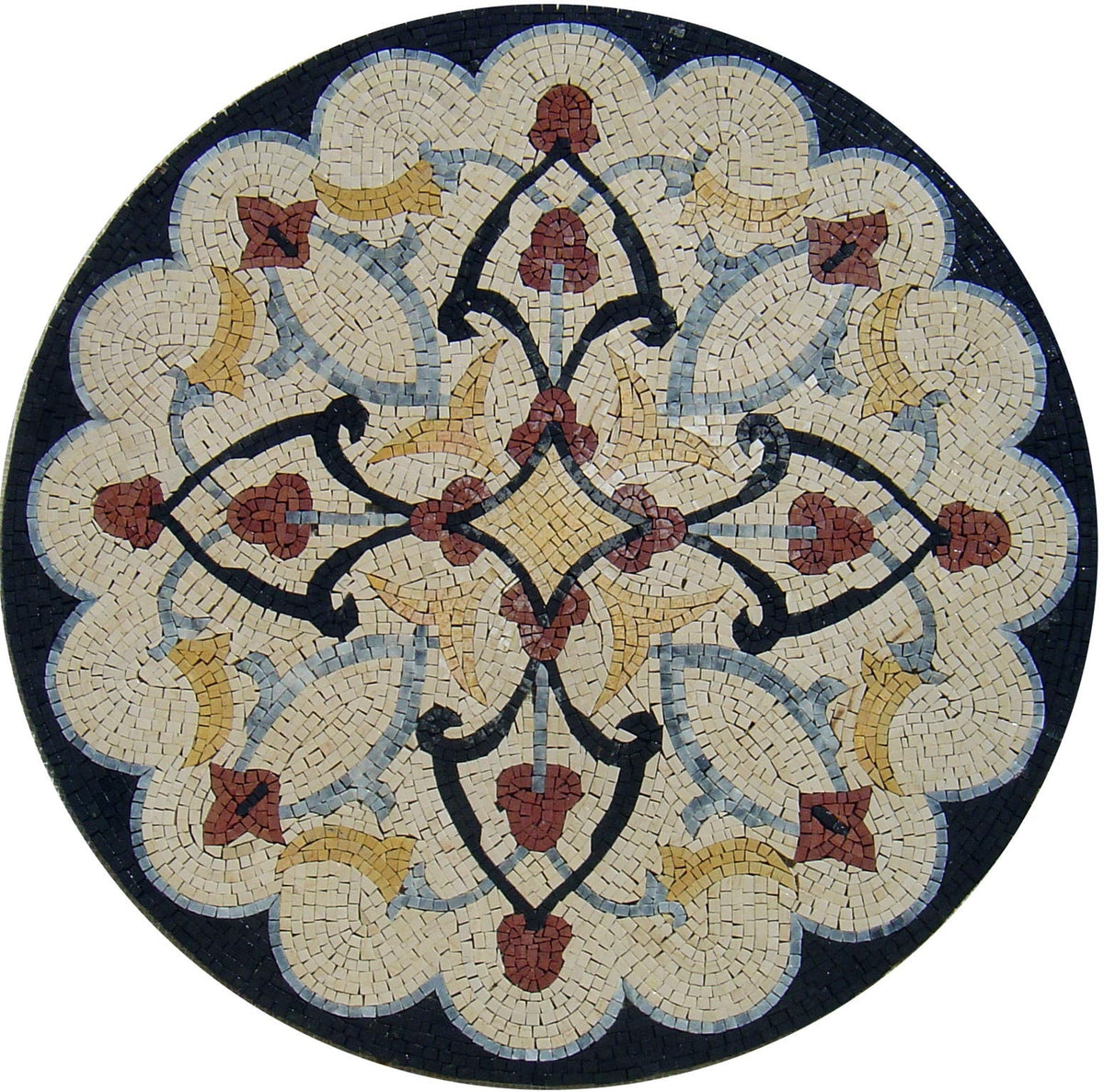 Handmade Marble Mosaic Medallion: 40-Inch Floral Art Tile