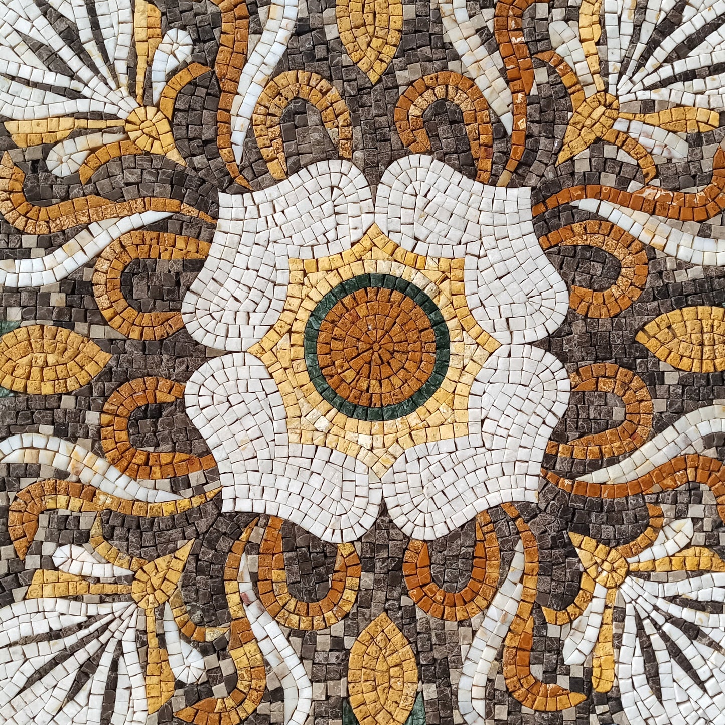 48" Handmade Geometric Floral Marble Mosaic Tile: Hallway Entry Art