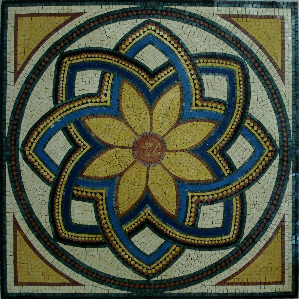 36” Floral Marble Mosaic Floor Tile: Geometric Artwork