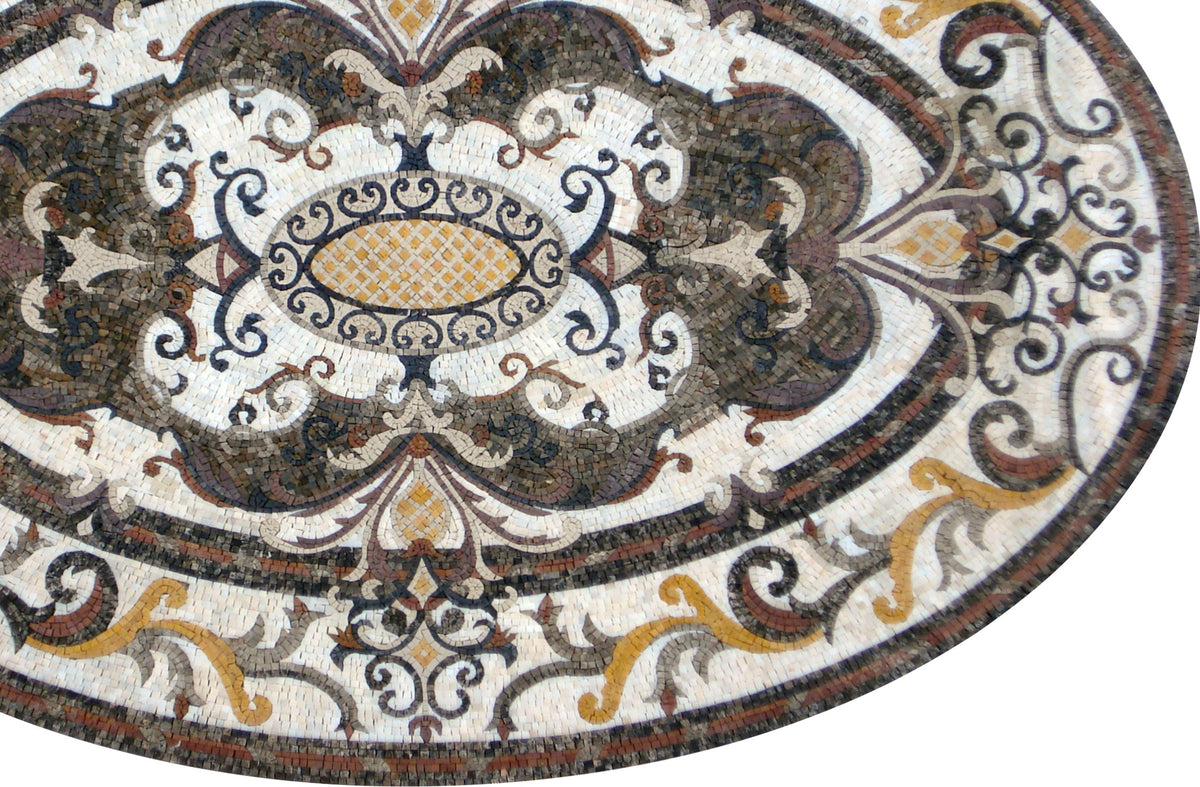 Oval Mosaic Carpet: Handmade Marble Art Tile Rug