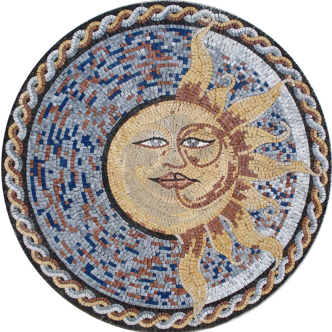 Handmade Marble Mosaic Art Tile: 40-Inch Half Moon Face Medallion