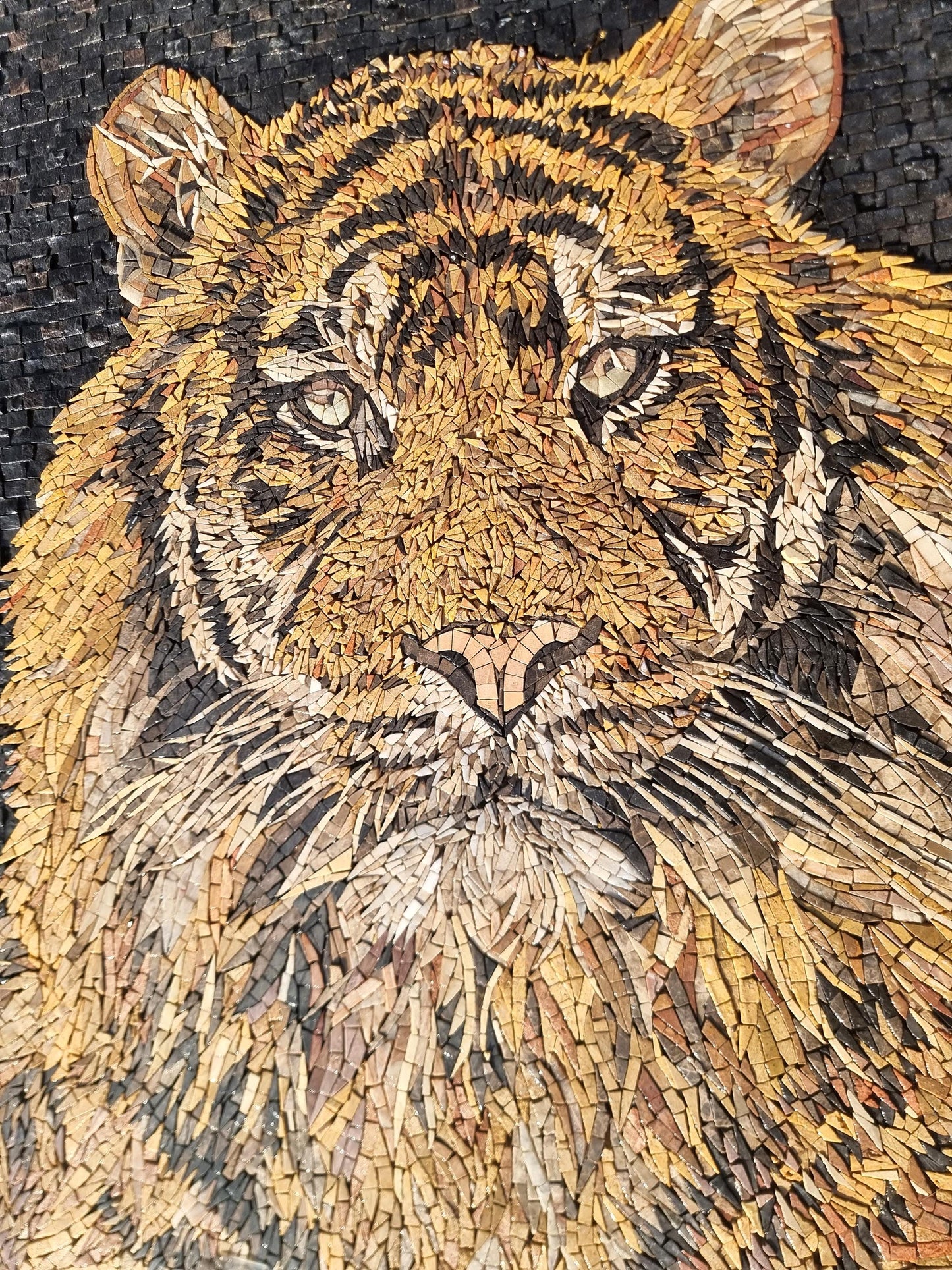 Handmade Lion Mosaic Mural: Jungle Animal Stone Art (40” x 28”)