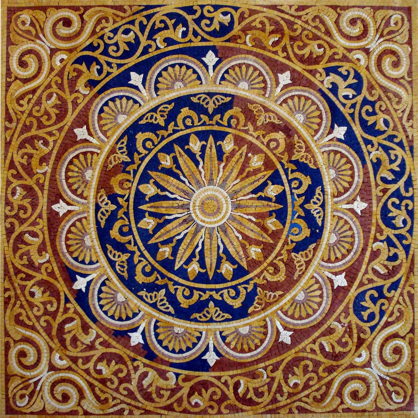 48" Geometric Marble Mosaic Tile Medallion: Indoor/Outdoor Decor