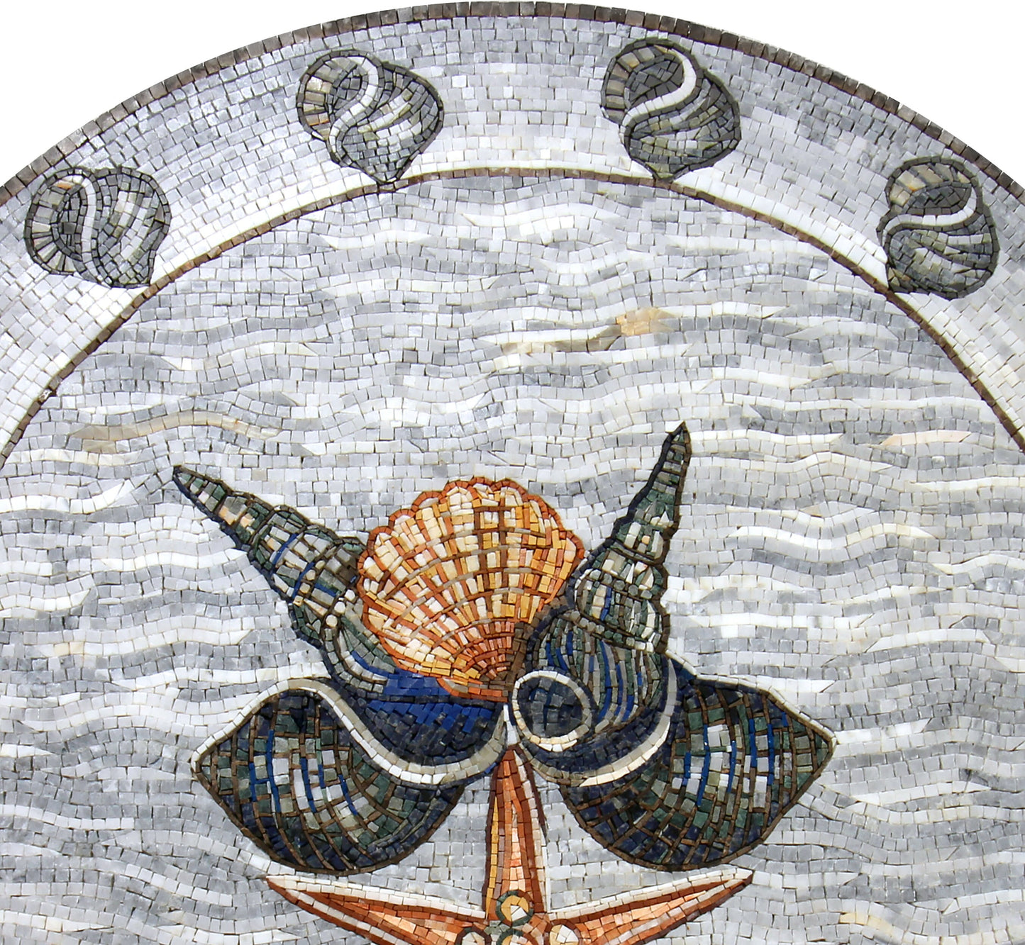 Seaside Serenity - Handmade Coastal Shells and Sea Life Mosaic Medallion Art Tile - Customization available
