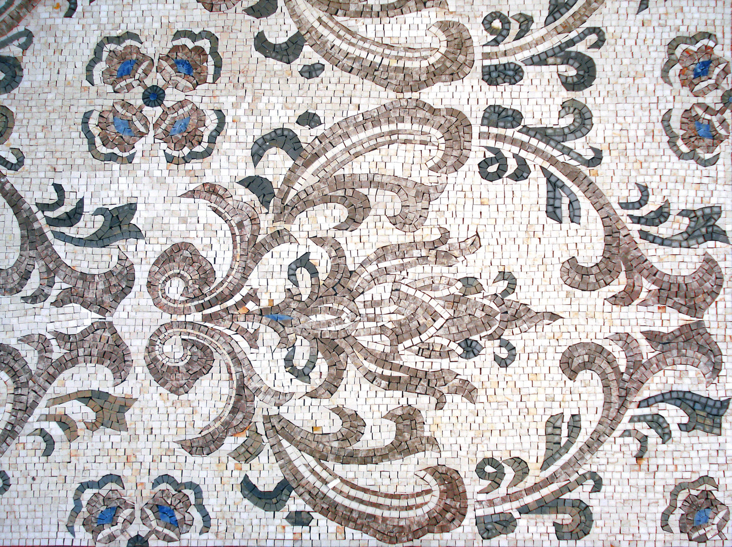 Handmade Marble Mosaic Tile Rug: Floral Art, Home Decor (92” x 64”)