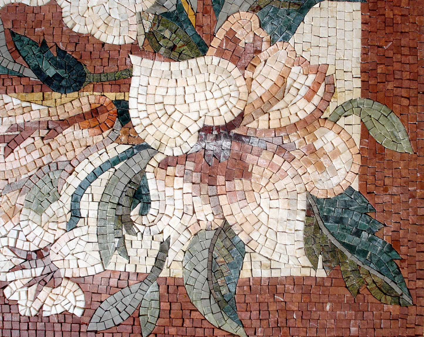 Floral Marble Stone Rug: Handmade Mosaic Carpet (96” x 80")