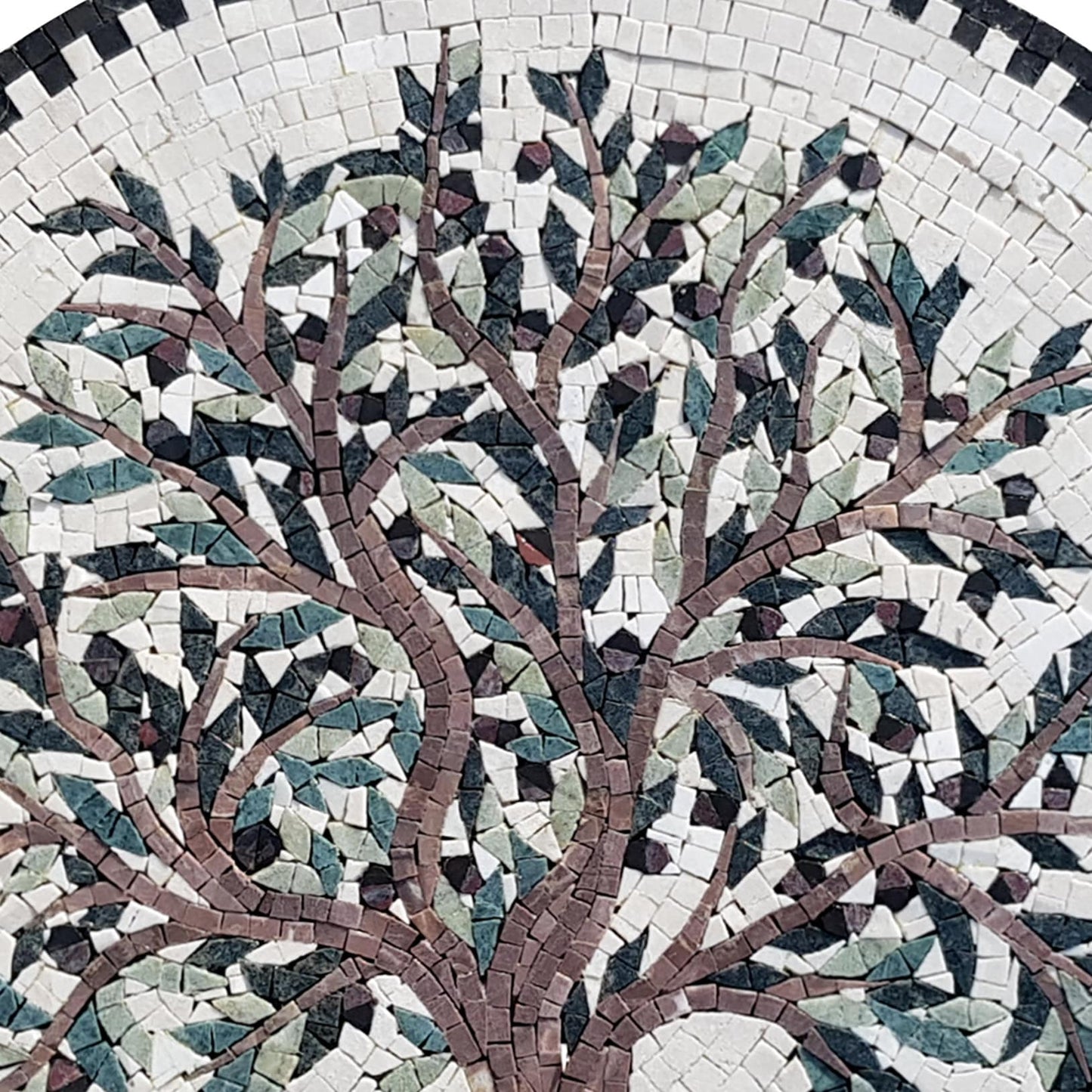 Olive Tree Backsplash Marble Mosaic Medallion Tiles. Customization. Handcrafted Roman Mosaics