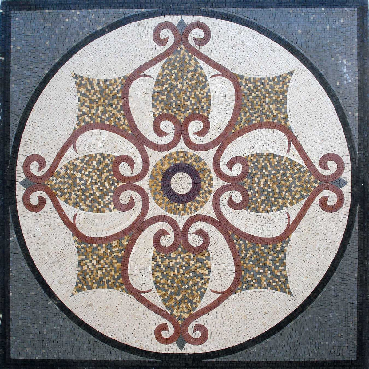 48" Geometric Floral Marble Mosaic Tile: Indoor/Outdoor Art