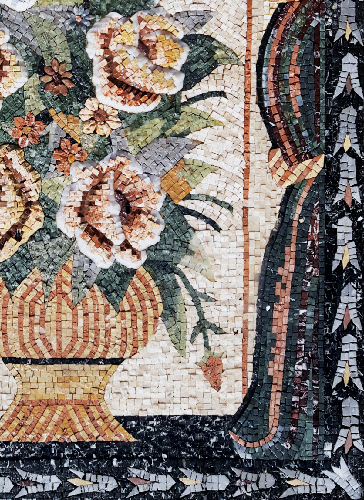 Handmade Flower Mosaic Art: Natural Stone Wall Decor (52” x 24”)