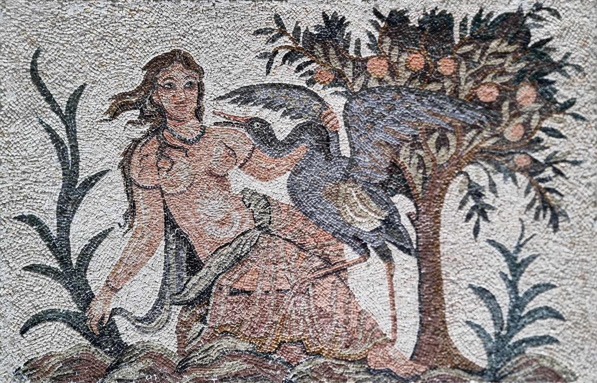 50"x32" Ancient Man Holding Duck Mosaic Wall Art –Historical Scene, Nature-Inspired Home Decor, Customization available