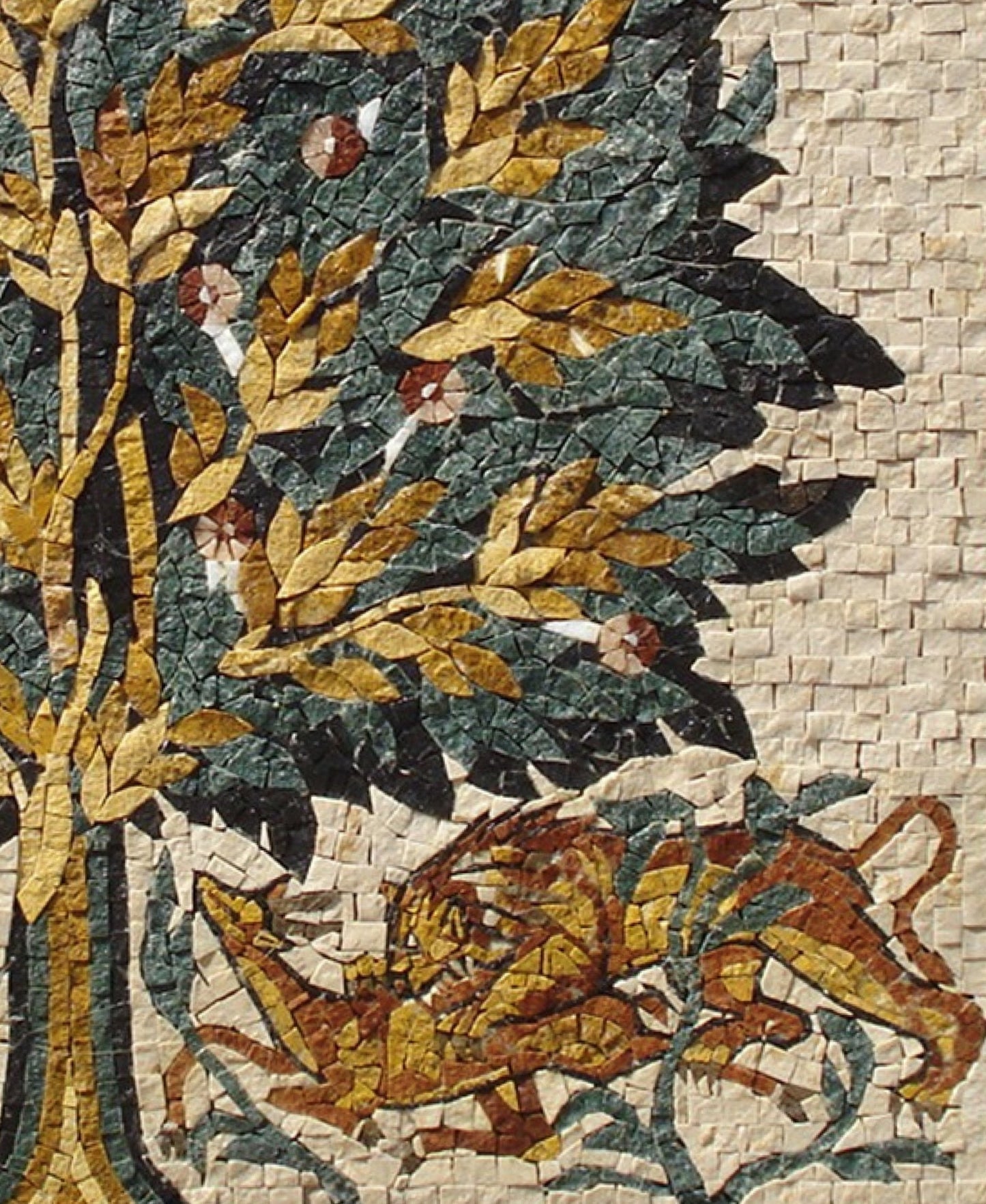 Handmade Tree of Life Mosaic Art Tile: Lion & Deer (28x28")