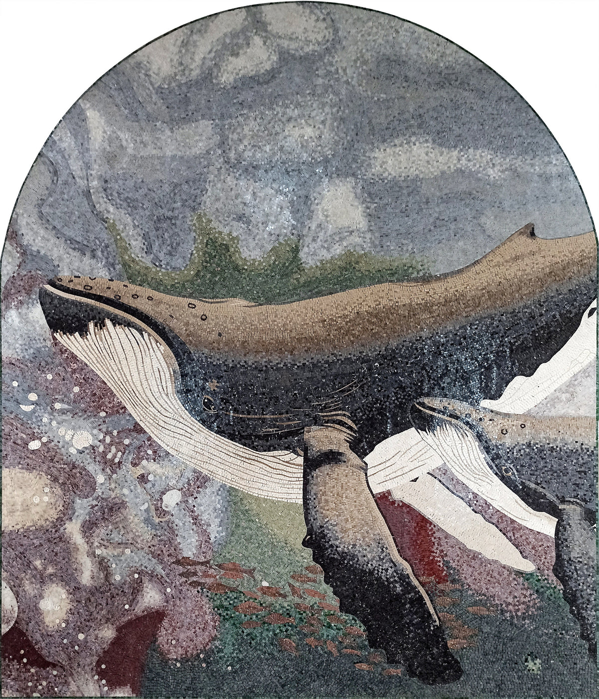 Handmade Humpback Whale Mosaic Tile: Sea Animal Wall Art (92” x 80”)