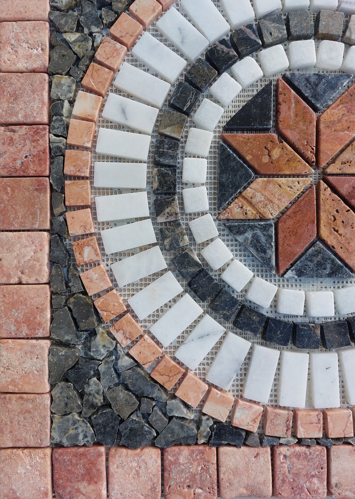 Handmade Marble Stone Mosaic Medallion: Tropical Garden Decor (24”x24”)