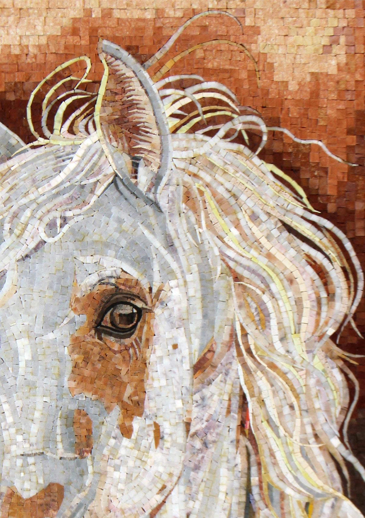 40"x28" White Horse Mosaic Wall Art , Equestrian Home Decor, Elegant Animal Mosaic Panel, Customization available