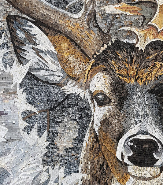 Handmade Deer Mosaic Tile Art: Stone Animal Wall Decor