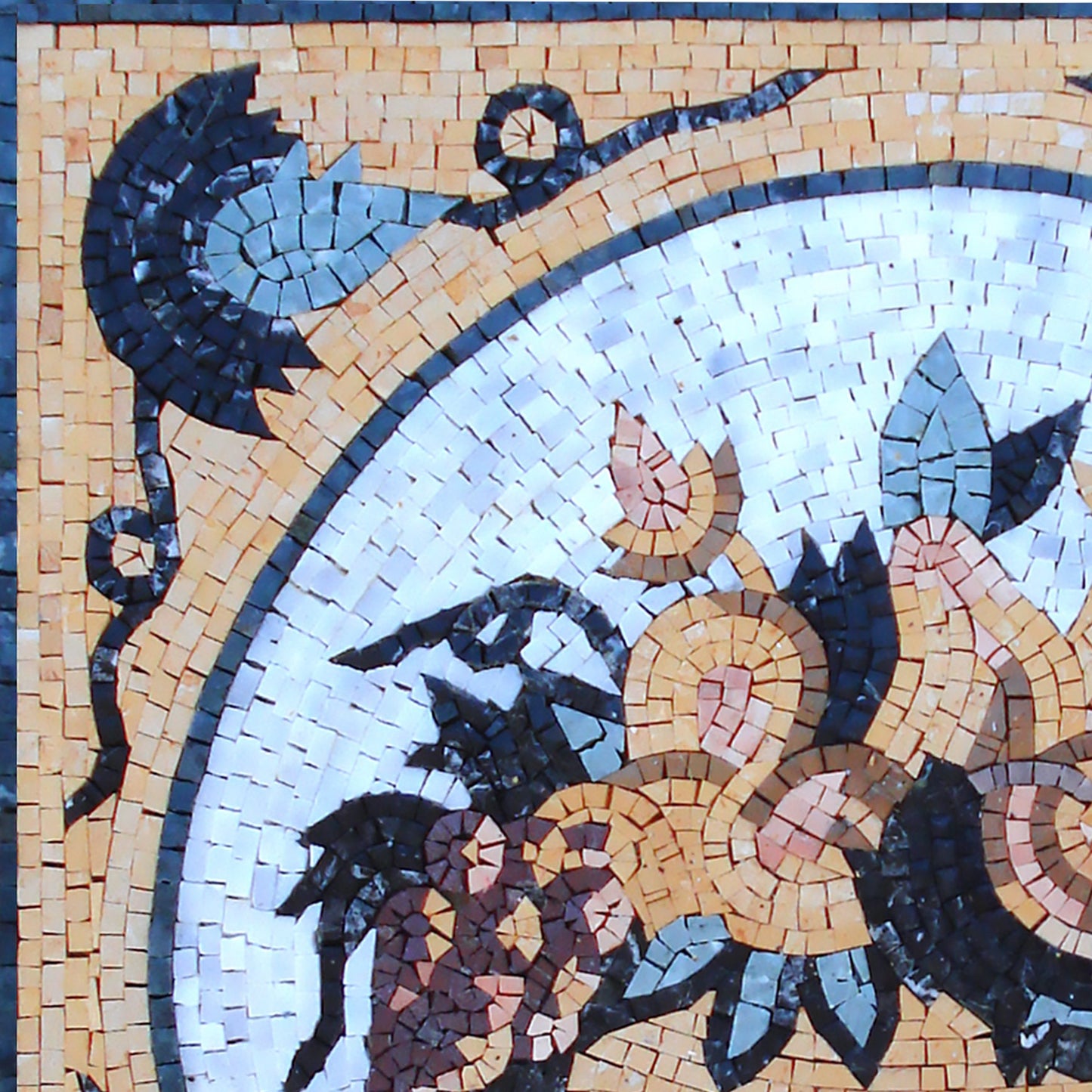 Handmade Marble Mosaic Art: Gold & Blue Fruit Bowl, Kitchen Backsplash (28x28")