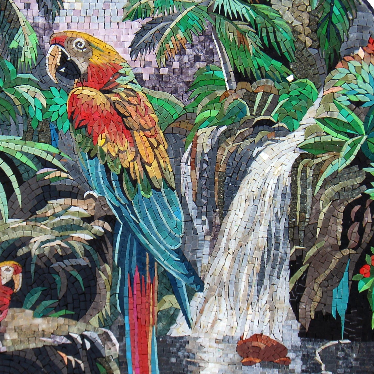 32" Parrot Mosaic Medallion – Tropical Bird Design, Nature-Inspired Home Decor, customization available