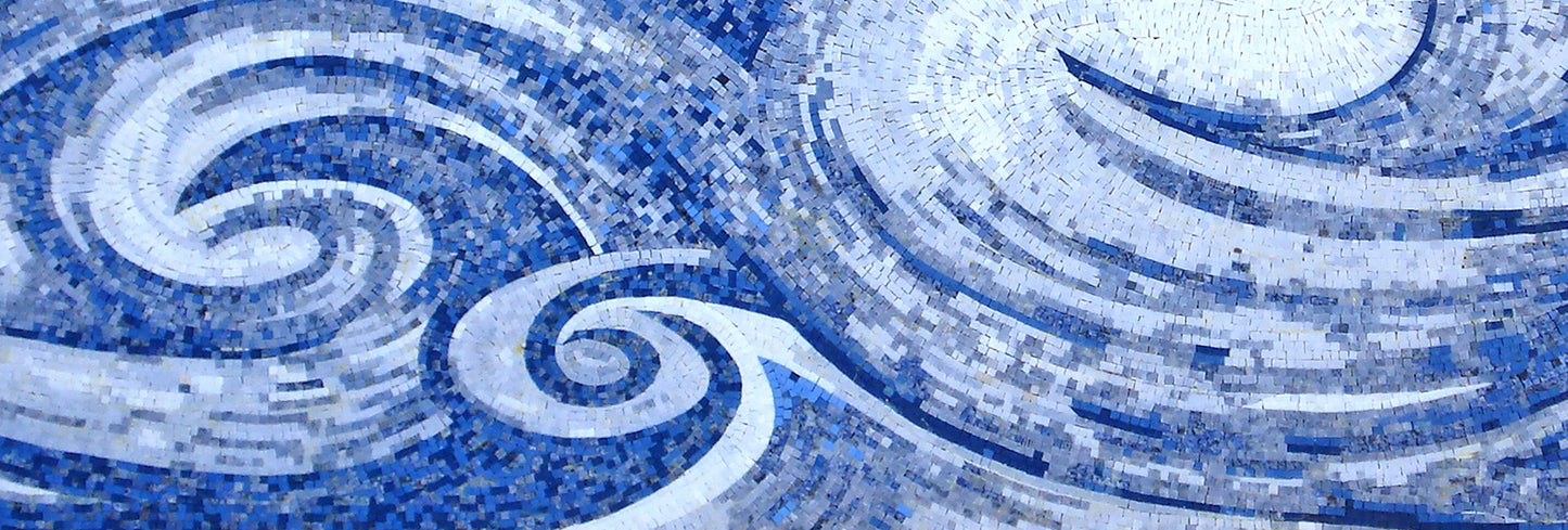 OCEAN MOSAIC TILES | Sea View Blue Waves Artwork Tiles For Living Room Walls | Tiles For Interior Outdoor Entry Walls And House Warming