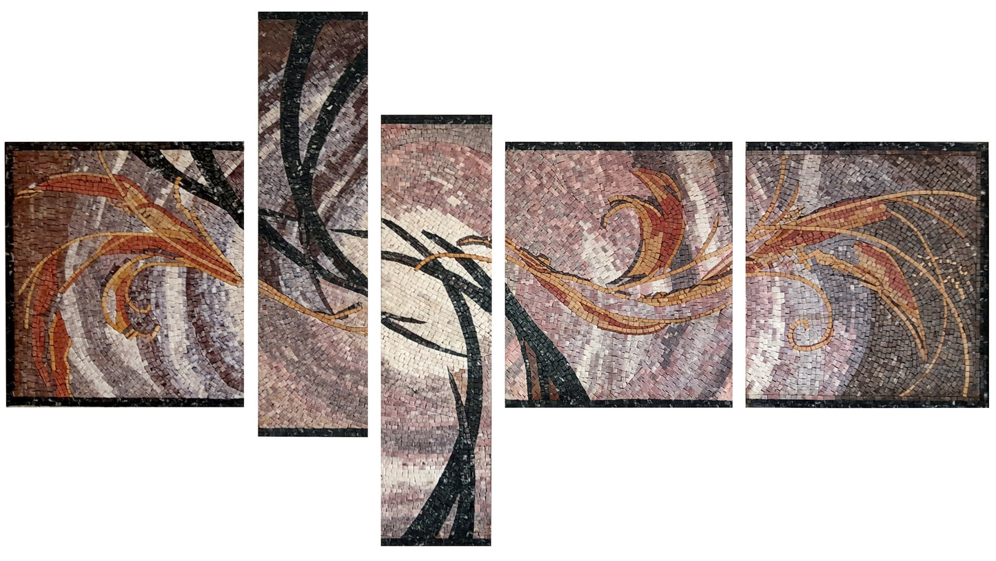 Handmade Abstract Landscape Mosaic Tile Backsplash: Marble Stone Wall Art