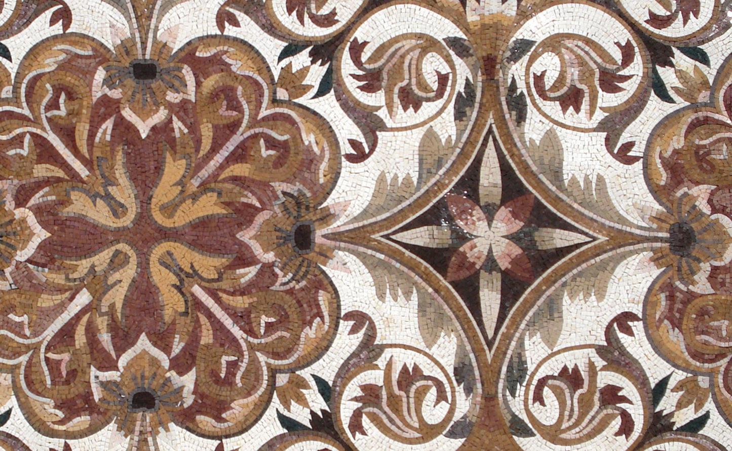 Handmade Natural Stone Mosaic Rug: Floral Tile Art (100” x 60")