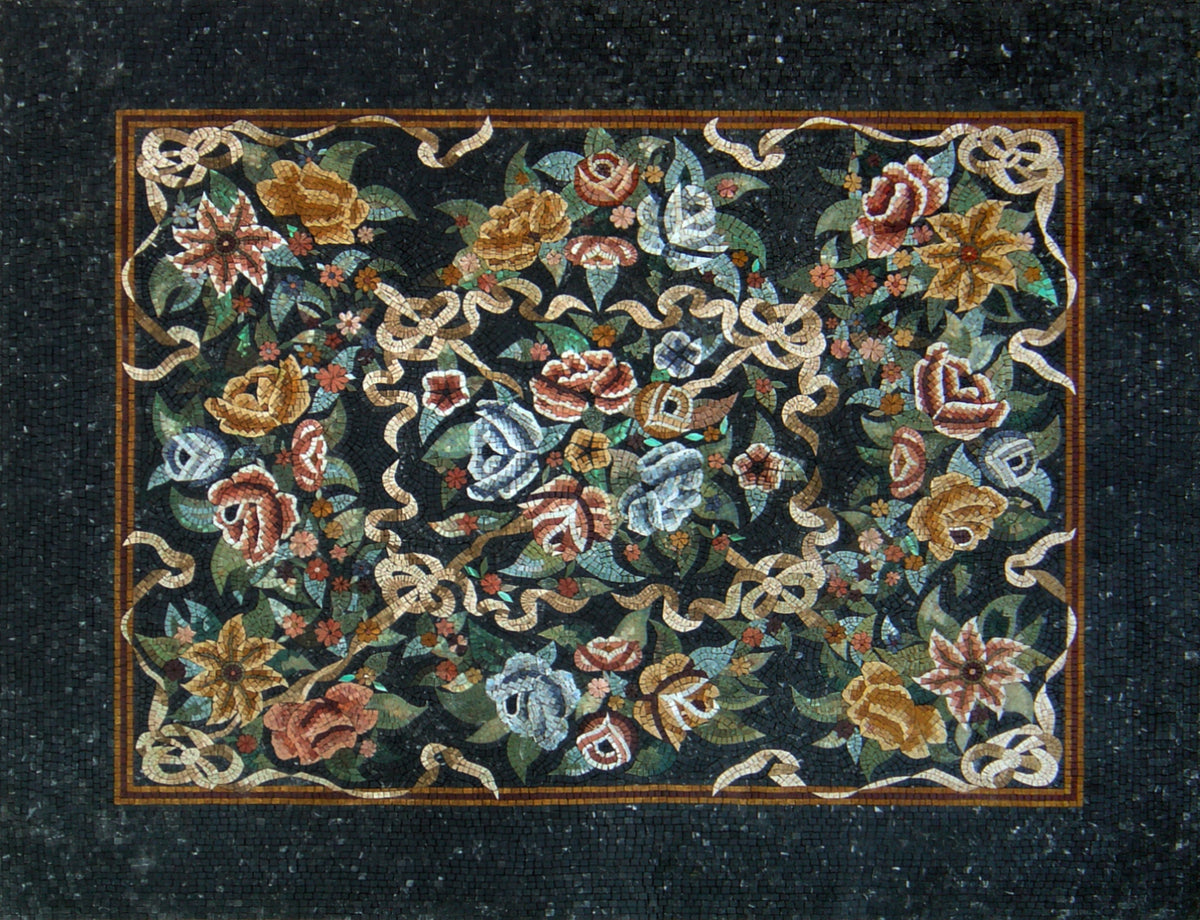 Handmade Floral Mosaic Rug: Natural Stone Art Carpet (80” x 60")