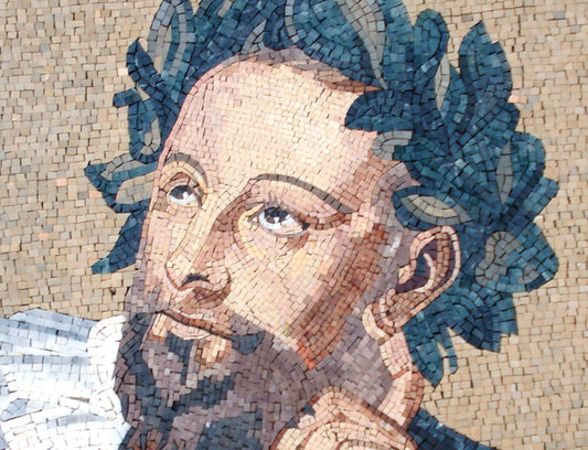 Handmade Philosopher Portrait Mosaic Mural: Indoor Outdoor Wall Art (52” x 32”)