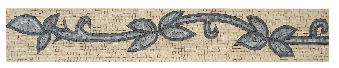 Botanical Leaf Mosaic Border Tile: Living Room Wall Decor (40"x 6")