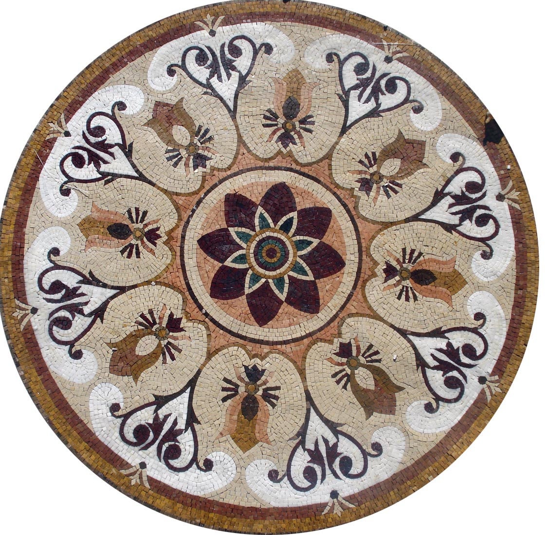 Floral Elegance - 40" Handmade Medallion Marble Mosaic Art Tile Stone Décor - Customization available