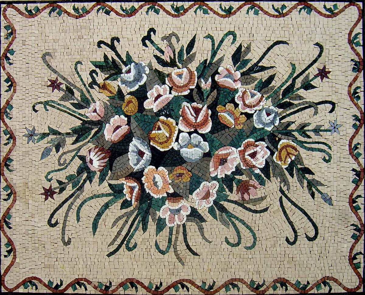 Handmade Marble Mosaic Flower Art: 50" Floral Bouquet Wall Decor