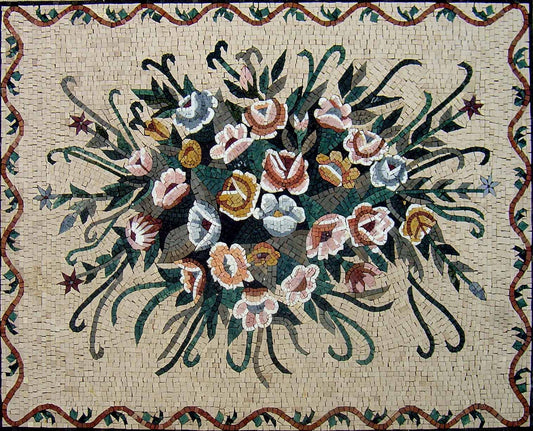 Handmade Marble Mosaic Flower Art: 50" Floral Bouquet Wall Decor
