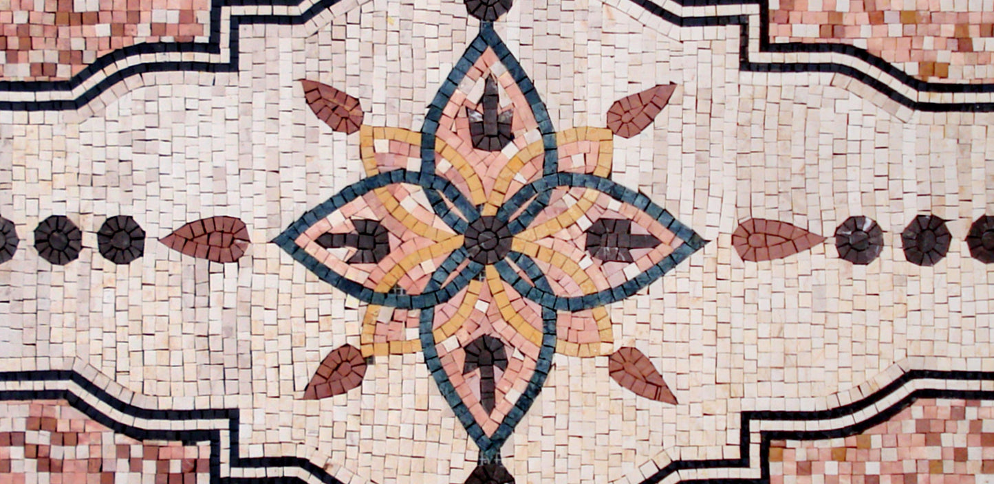 Handmade Marble Mosaic Rug: Colorful Stone Tile Carpet (48” x 24”)